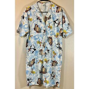 Vintage Looney Tunes Flannel Short Sleeve Romper Pajamas Women's Small